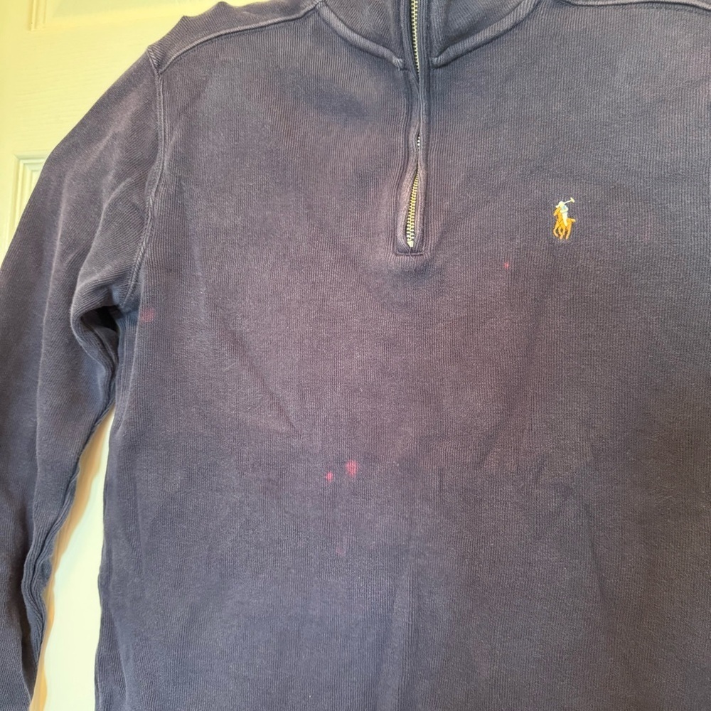 Polo Ralph Lauren Sweater Mens Large Blue Pullover Quarter Zip Yellow Pony - Picture 4 of 11